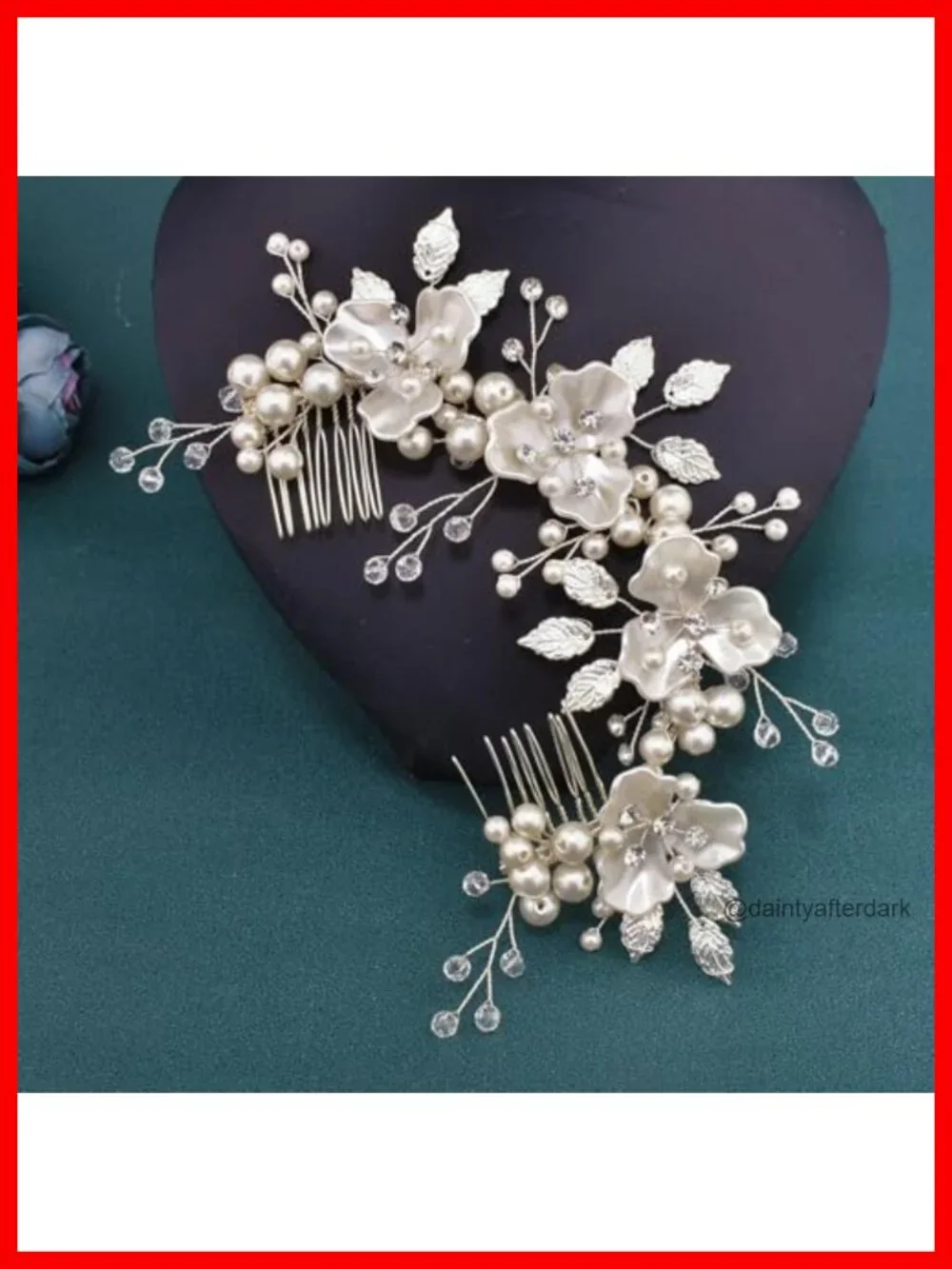 Crystal Pearl Wedding Bridal Hair Headband with Combs Adjustable